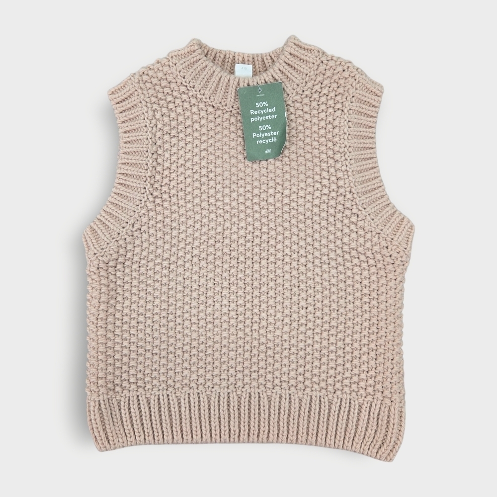 H&M Cream Sleeveless Knit Sweater Vest NWT Womens XS Sold Out Recycled Polyester